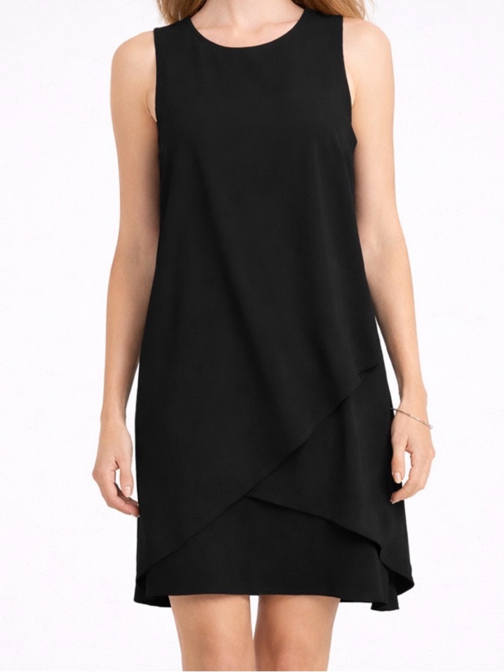 NWOT J.Jill Wearever Black Sleeveless Layered Shift Dress XS Button Bag NEW